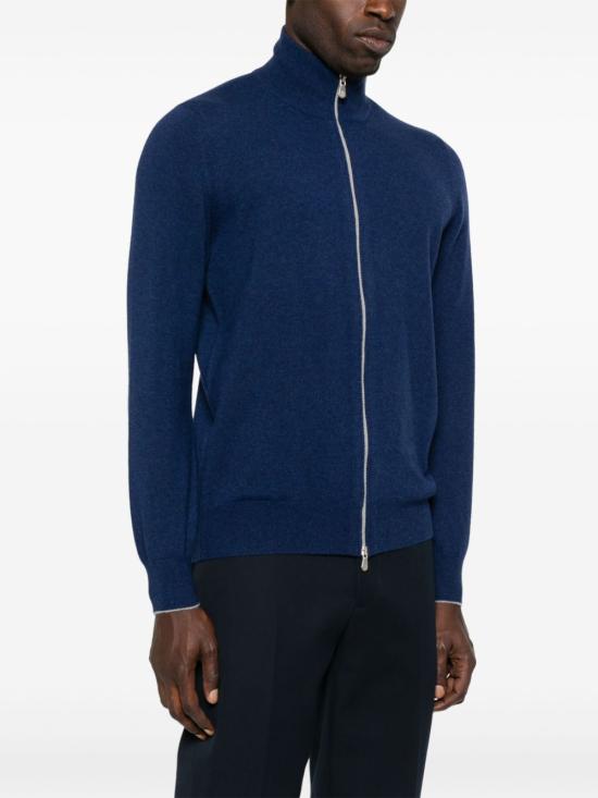 25FW 브루넬로 쿠치넬리 하이넥 집업 집업 니트 M2200106 CQC24 Blue - BRUNELLO CUCINELLI