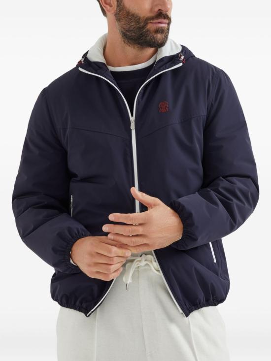 25FW 브루넬로 쿠치넬리 본디드 나일론 써모 패딩 로고 후드 자켓 MM49A7431G C1086 Blue - BRUNELLO CUCINELLI