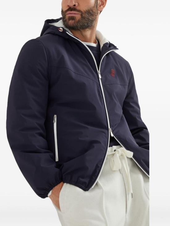 25FW 브루넬로 쿠치넬리 본디드 나일론 써모 패딩 로고 후드 자켓 MM49A7431G C1086 Blue - BRUNELLO CUCINELLI