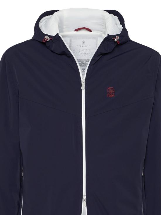 25FW 브루넬로 쿠치넬리 본디드 나일론 써모 패딩 로고 후드 자켓 MM49A7431G C1086 Blue - BRUNELLO CUCINELLI