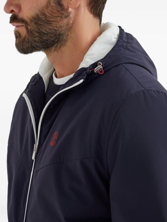 25FW 브루넬로 쿠치넬리 본디드 나일론 써모 패딩 로고 후드 자켓 MM49A7431G C1086 Blue - BRUNELLO CUCINELLI