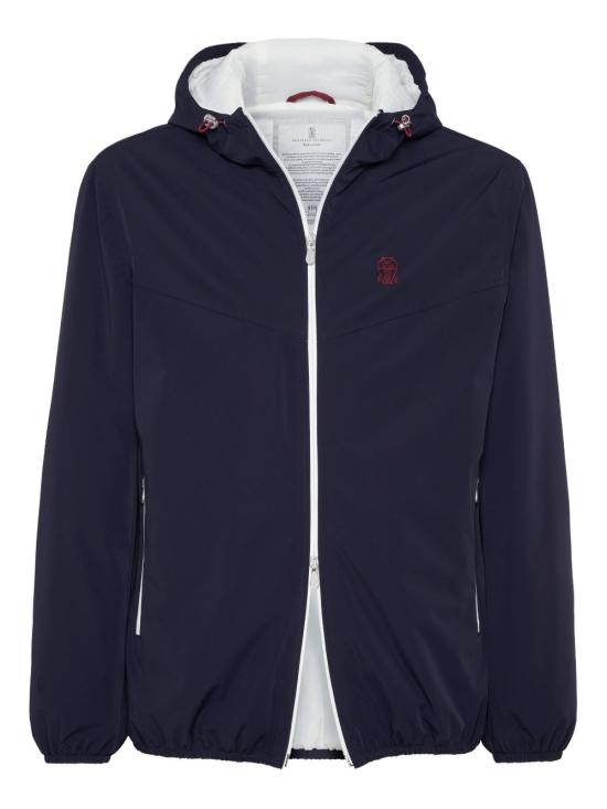 25FW 브루넬로 쿠치넬리 본디드 나일론 써모 패딩 로고 후드 자켓 MM49A7431G C1086 Blue