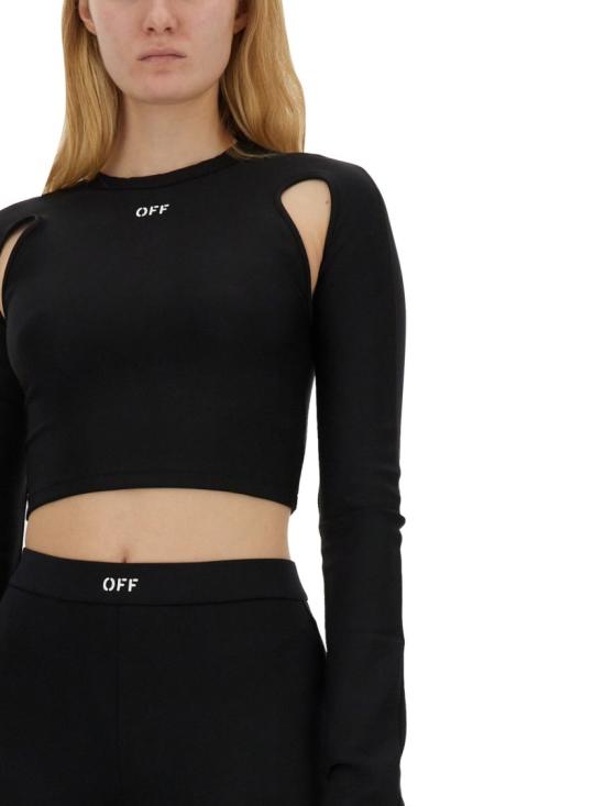  오프화이트 OFF 컷아웃 크롭 티셔츠 OWAD211 C99JER0011001 Black - OFF WHITE