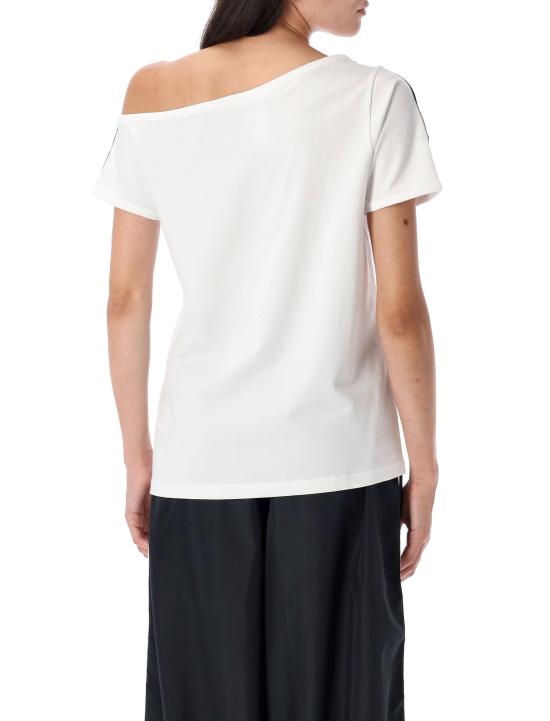 25FW 아디다스 오프숄더 스트라이프 티셔츠 KC8795 001A Bianco - ADIDAS