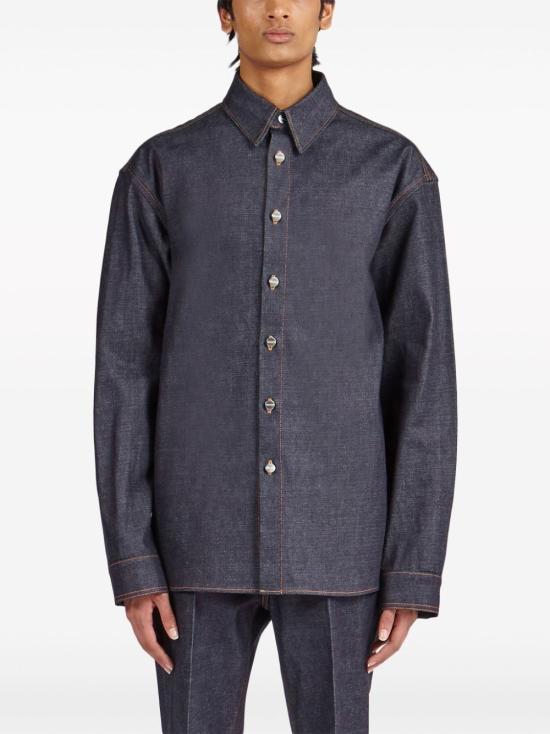  살바토레 페라가모 긴팔 셔츠 143791 771281002 Blue - SALVATORE FERRAGAMO