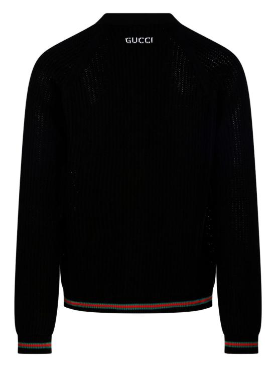 25FW 구찌 웹 아주르 코튼 니트 가디건 788009 XKD151060 Black - GUCCI