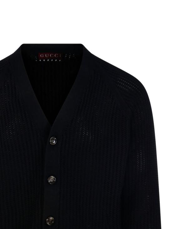 25FW 구찌 웹 아주르 코튼 니트 가디건 788009 XKD151060 Black - GUCCI