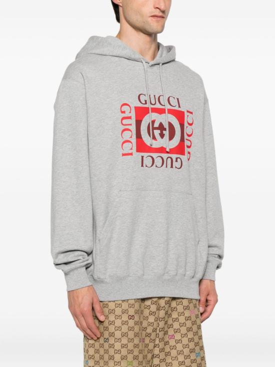 25FW 구찌 로고 프린트 코튼 저지 후드 티셔츠 788771 XJHDP1230 Grey - GUCCI