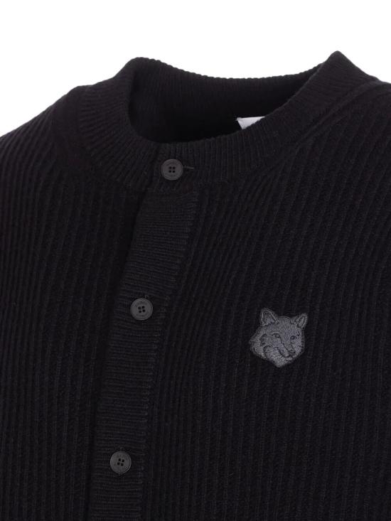 25FW 메종키츠네 폭스 헤드 울 립드 가디건 PM00508KT1149 P199 BLACK - MAISON KITSUNE