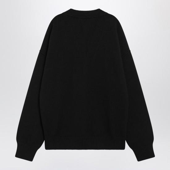 25FW 아미 하트 로고 인타르시아 V넥 가디건 UKC367U018 009 BLACK - AMI