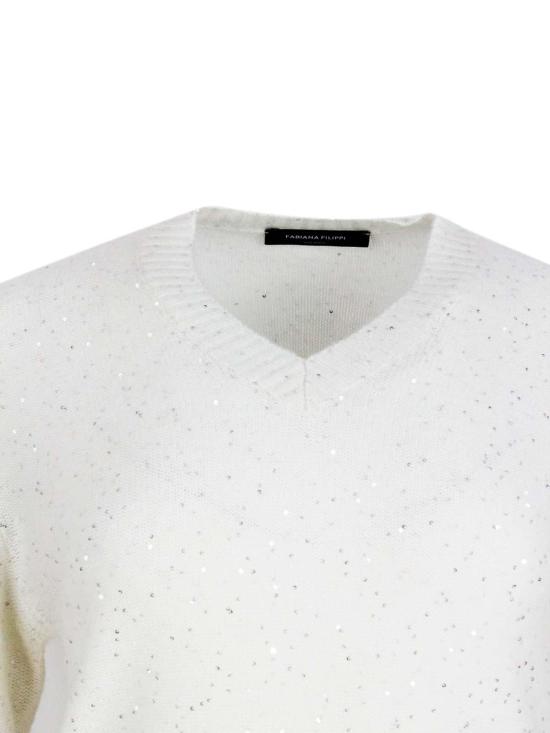 25FW 파비아나 필리피 세퀸 브이넥 스웨터 MAD224F531D29625 Cream - FABIANA FILIPPI