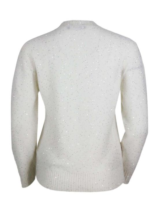 25FW 파비아나 필리피 세퀸 브이넥 스웨터 MAD224F531D29625 Cream - FABIANA FILIPPI