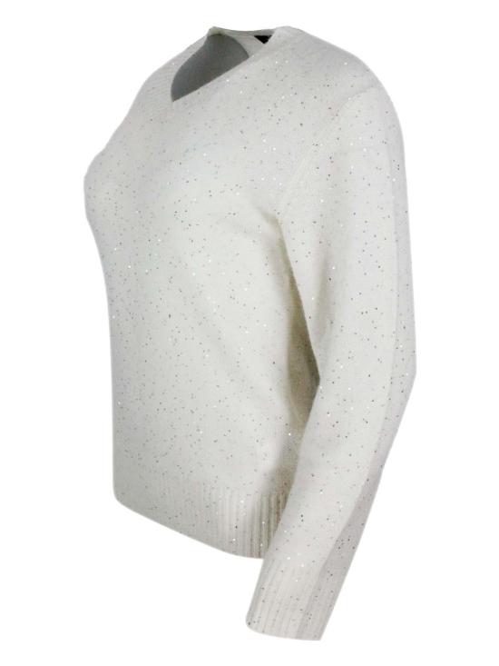 25FW 파비아나 필리피 세퀸 브이넥 스웨터 MAD224F531D29625 Cream - FABIANA FILIPPI