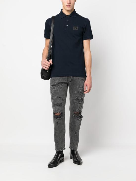 25FW 돌체앤가바나 로고 태그 코튼 폴로 셔츠 G8PL4T G7F2HB0665 Blue - DOLCE & GABBANA