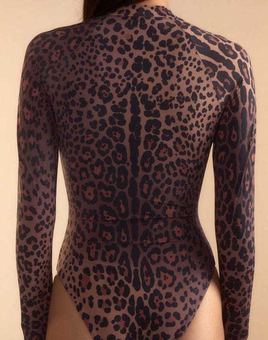  신시아 로리 원피스 수영복 신시아 로울리 스웰 서프슈트 브라운 레오파드 프린트 - CYNTHIA ROWLEY