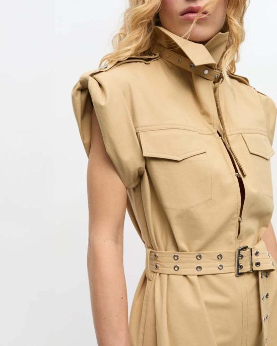  가니 롱 원피스 스트레치 카울넥 롱 드레스 페일 카키 - GANNI