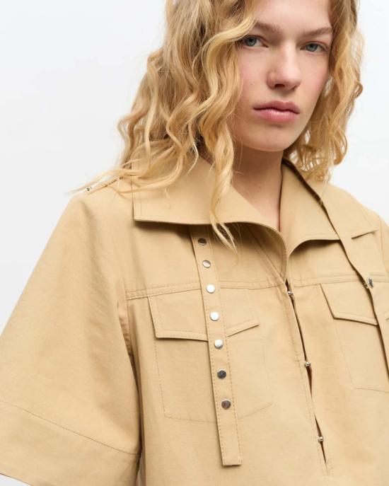  가니 롱 원피스 스트레치 카울넥 롱 드레스 페일 카키 - GANNI