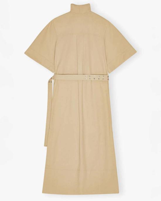  가니 롱 원피스 스트레치 카울넥 롱 드레스 페일 카키 - GANNI