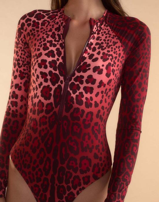  신시아 로리 원피스 수영복 신시아 로울리 스웰 서프슈트 레드 레오파드 - CYNTHIA ROWLEY