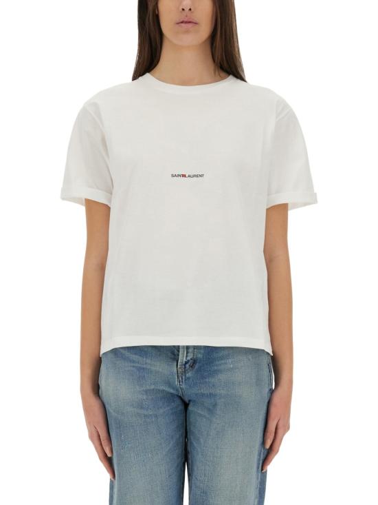 26FW 생로랑 로고 프린팅 티셔츠 460876 YB2DQ9000 WHITE