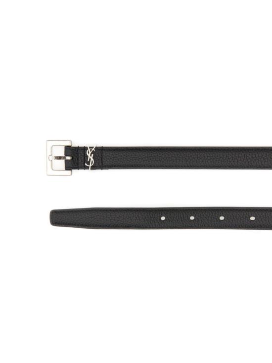 26FW 생로랑 그레인드 레더 실버 모노그램 슬림 벨트 612616 DTI0E1000 BLACK - SAINT LAURENT