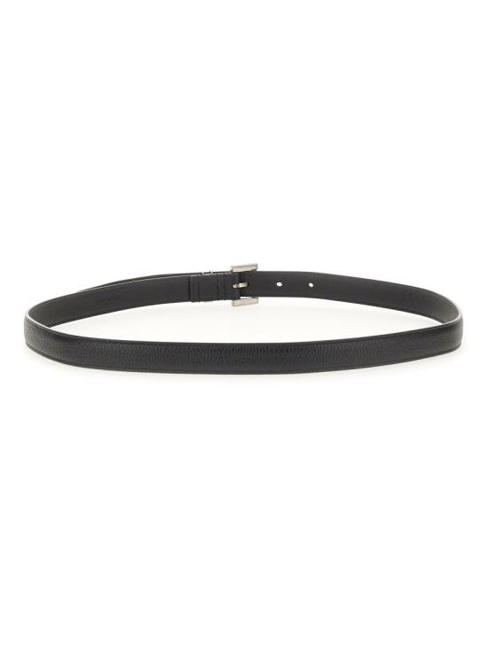 26FW 생로랑 그레인드 레더 실버 모노그램 슬림 벨트 612616 DTI0E1000 BLACK - SAINT LAURENT