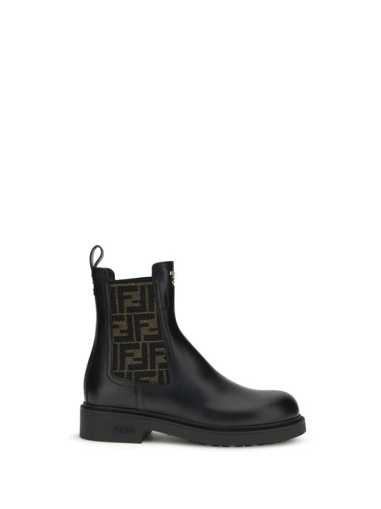 26SS 펜디 필로 레더 FF 패브릭 바이커 부츠 8T8576A379 F1TOG BLACK