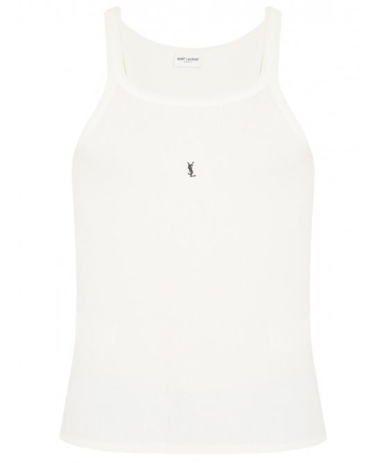 25FW 생로랑 모노그램 리브 탱크탑 모노그램 리브 탱크 761275 Y37EC9744 WHITE