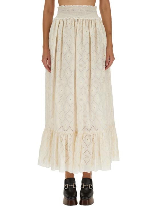 26FW 구찌 브로드리 앙글레즈 플라운스 스커트 752594 ZANX59783 IVORY