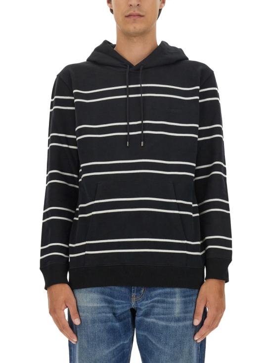 26FW 생로랑 로고 자수 스트라이프 후드 759979 Y37IZ1095 BLACK