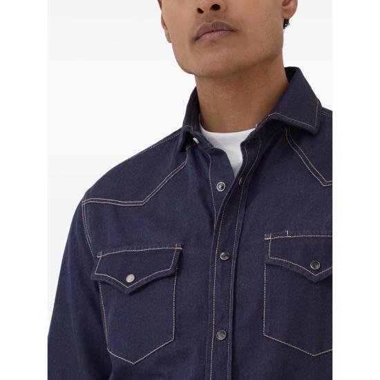 25FW 브루넬로 쿠치넬리 논 페이드 데님 웨스턴 셔츠 MY6524008 CJZ29 BLUE - BRUNELLO CUCINELLI