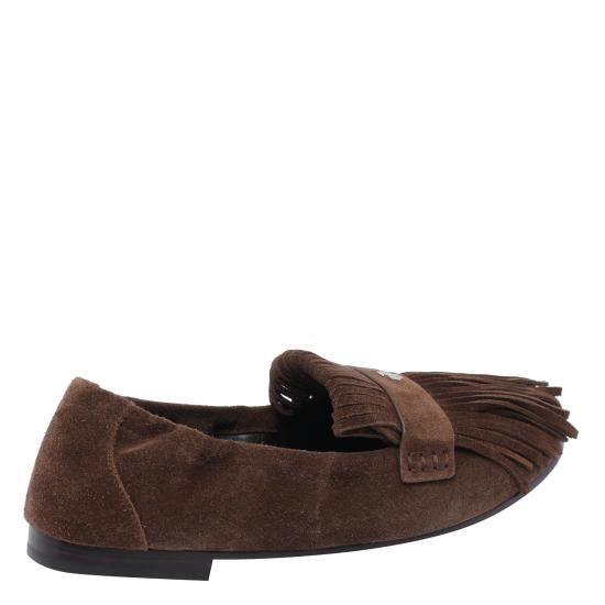 25FW 토리버치 Ballet 프린지 스웨이드 로퍼 176837 200 Brown - TORY BURCH