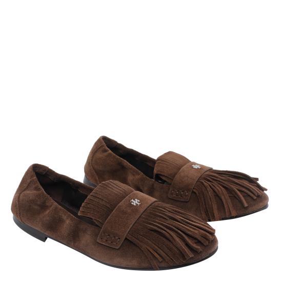 25FW 토리버치 Ballet 프린지 스웨이드 로퍼 176837 200 Brown - TORY BURCH
