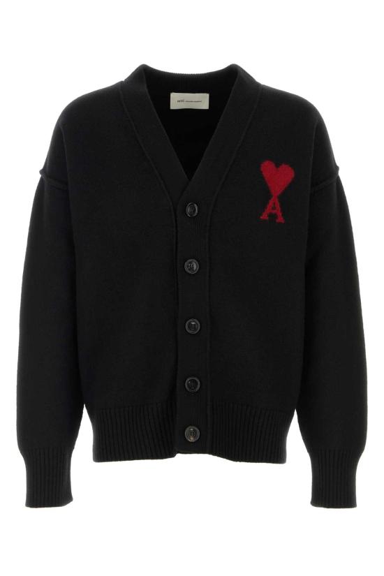 26FW 아미 하트 로고 인타르시아 V넥 가디건 UKC367018 009 Black