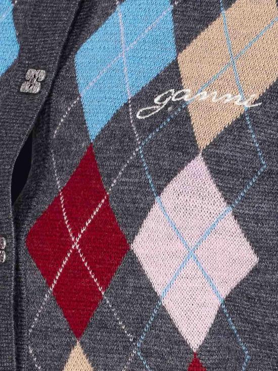  가니 아가일 니트 폴로 가디건 K2601920 Grey - GANNI