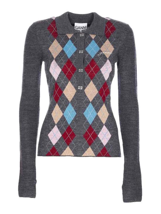  가니 아가일 니트 폴로 가디건 K2601920 Grey