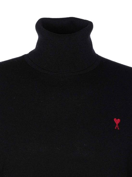  아미 스몰 하트 로고 메리노 울 니트 터틀넥 HKS827001009 Black - AMI