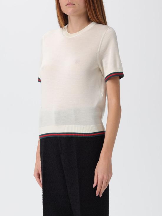 25FW 구찌 엑스트라 파인 캐시미어 실크 탑 820687XKELW 9066 White - GUCCI