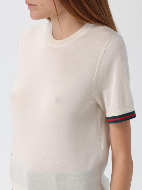 25FW 구찌 엑스트라 파인 캐시미어 실크 탑 820687XKELW 9066 White - GUCCI