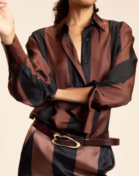  신시아 로리 블라우스 신시아 로울리 컬렉터블 스트라이프 실크 셔츠 블랙 - CYNTHIA ROWLEY