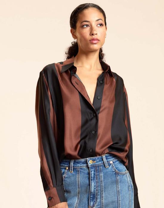  신시아 로리 블라우스 신시아 로울리 컬렉터블 스트라이프 실크 셔츠 블랙