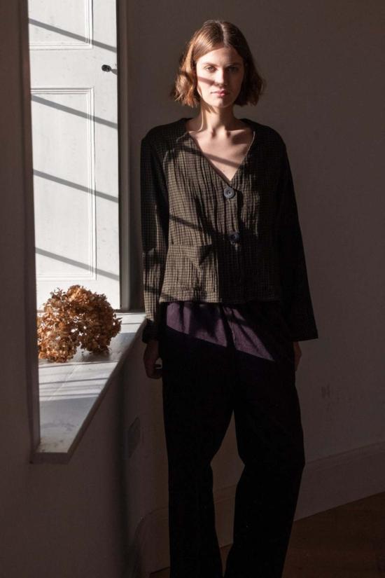  Bibico 블라우스 비비코 이르마 오버 셔츠 올리브 체크 - BIBICO