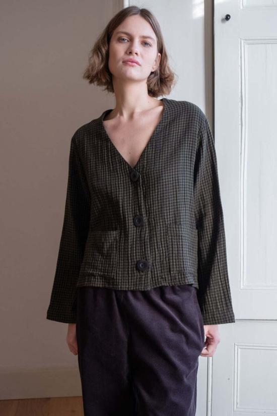  Bibico 블라우스 비비코 이르마 오버 셔츠 올리브 체크