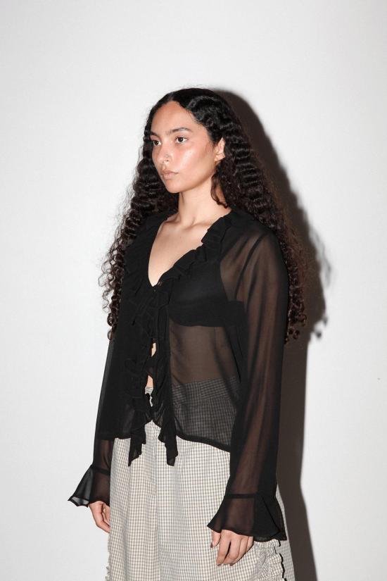  케이코 블라우스 KK Co 코일 실크 탑 오닉스 - KKCO