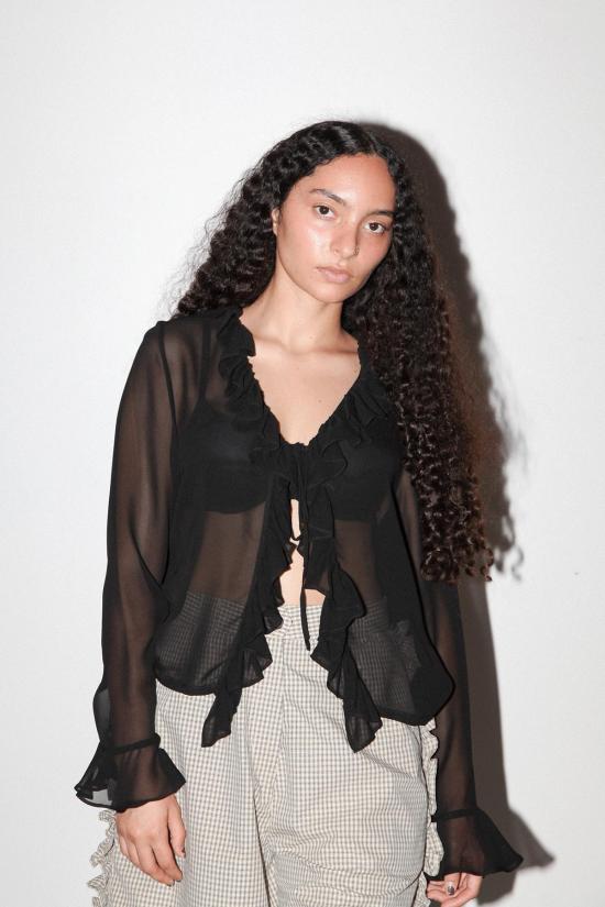  케이코 블라우스 KK Co 코일 실크 탑 오닉스 - KKCO