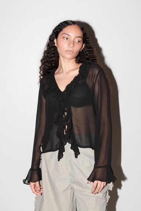  케이코 블라우스 KK Co 코일 실크 탑 오닉스 - KKCO