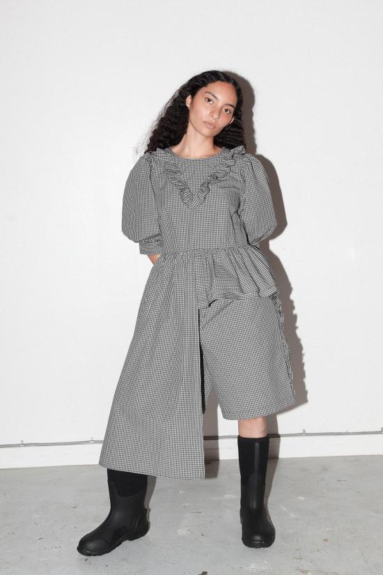  케이코 블라우스 KK Co 캐스케이드 탑 블랙 플레드 - KKCO