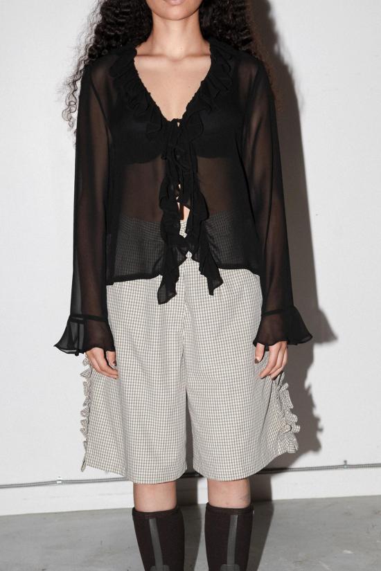  케이코 숏팬츠 KK Co 러플 스코리아 숏 크림 플레드 - KKCO