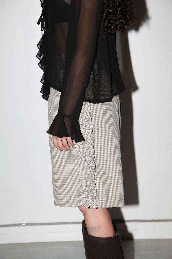  케이코 숏팬츠 KK Co 러플 스코리아 숏 크림 플레드 - KKCO