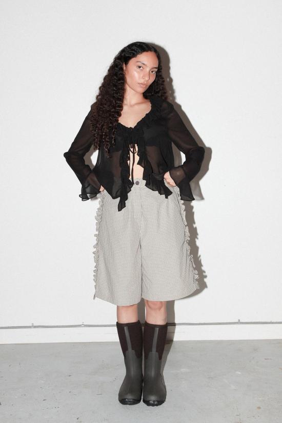  케이코 숏팬츠 KK Co 러플 스코리아 숏 크림 플레드 - KKCO